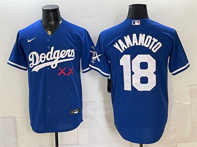 Mens Los Angeles Dodgers x KAWS #18 Yoshinobu Yamamoto Royal Vapor Premier Limited Stitched Jersey->los angeles dodgers->MLB Jersey