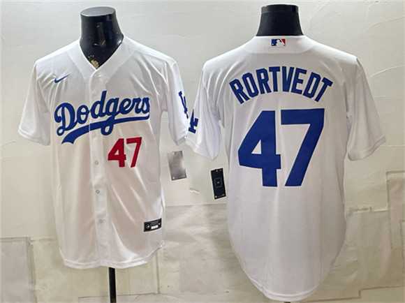 Mens Los Angeles Dodgers #47 Ben Rortvedt White Home Cool Base Stitched Jersey
