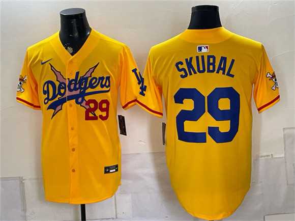 Mens Los Angeles Dodgers x One Piece #29 Tarik Skubal Yellow Vapor Premier Limited Jersey Dzhi->los angeles dodgers->MLB Jersey