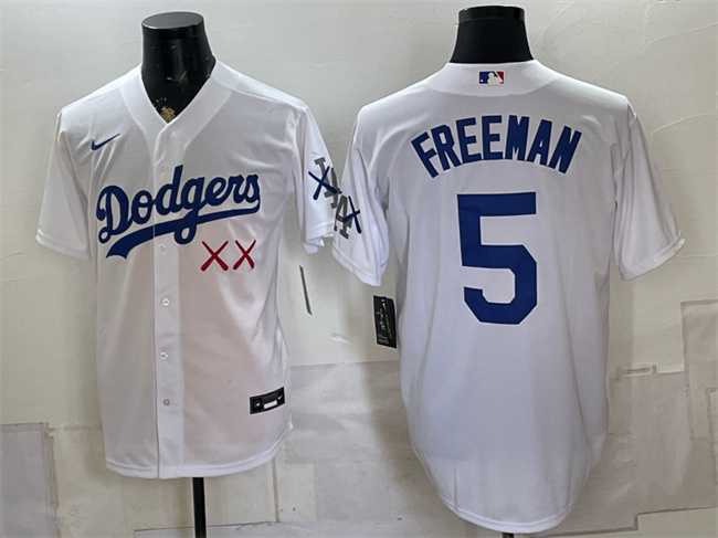 Mens Los Angeles Dodgers x KAWS #5 Freddie Freeman White Vapor Premier Limited Stitched Jersey