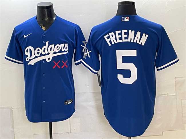 Mens Los Angeles Dodgers x KAWS #5 Freddie Freeman Royal Vapor Premier Limited Stitched Jersey