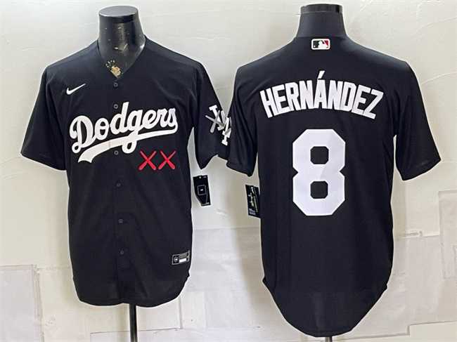 Mens Los Angeles Dodgers x KAWS #8 Enrique Hernandez Black Vapor Premier Limited Stitched Jersey