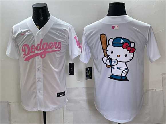 Mens Los Angeles Dodgers Hello Kitty White Pink Vapor Limited Stitched Jersey Dzhi