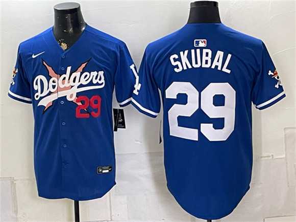 Mens Los Angeles Dodgers x One Piece #29 Tarik Skubal Royal Alternate Stadium Stitched Jersey Dzhi->los angeles dodgers->MLB Jersey