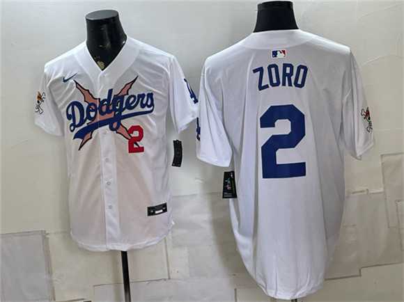 Mens Los Angeles Dodgers x One Piece #2 Zoro White Vapor Premier Limited Stitched Jersey Dzhi->los angeles dodgers->MLB Jersey
