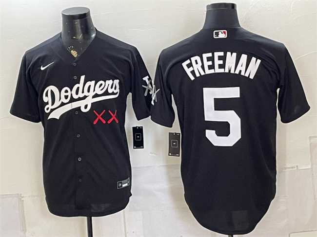 Mens Los Angeles Dodgers x KAWS #5 Freddie Freeman Black Vapor Premier Limited Stitched Jersey