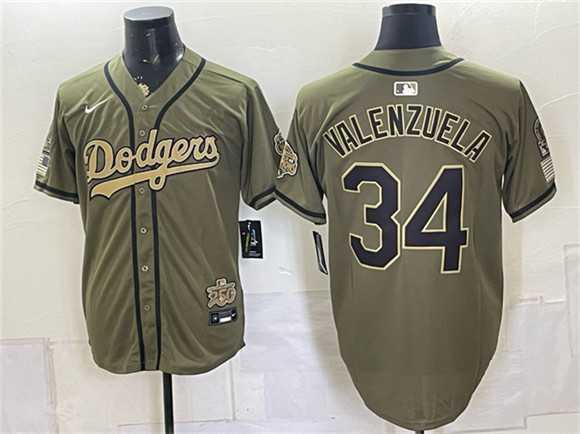 Mens Los Angeles Dodgers #34 Fernando Valenzuela Olive 2026 Armed Forces Day Stitched Jersey Dzhi