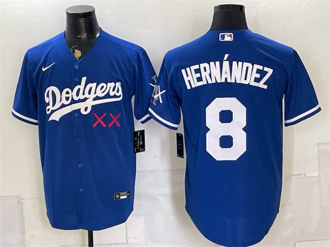 Mens Los Angeles Dodgers x KAWS #8 Enrique Hernandez Royal Vapor Premier Limited Stitched Jersey
