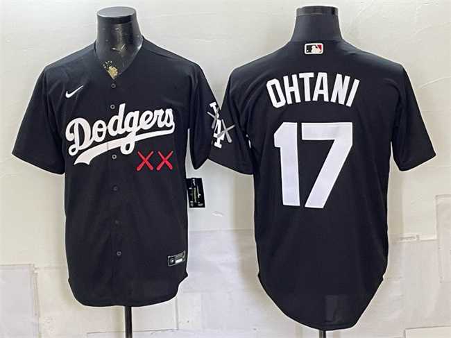 Mens Los Angeles Dodgers x KAWS #17 Shohei Ohtani Black Vapor Premier Limited Stitched Jersey