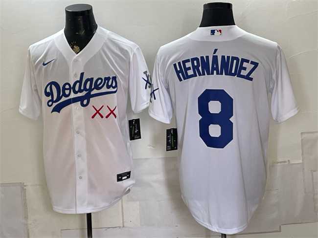 Mens Los Angeles Dodgers x KAWS #8 Enrique Hernandez White Vapor Premier Limited Stitched Jersey