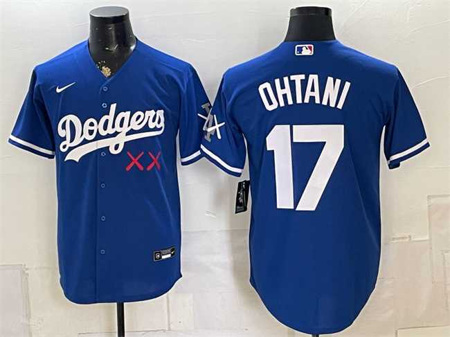 Mens Los Angeles Dodgers x KAWS #17 Shohei Ohtani Royal Vapor Premier Limited Stitched Jersey->los angeles dodgers->MLB Jersey