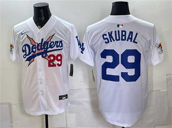 Mens Los Angeles Dodgers x One Piece #29 Tarik Skubal White Vapor Premier Limited Jersey Dzhi->los angeles dodgers->MLB Jersey