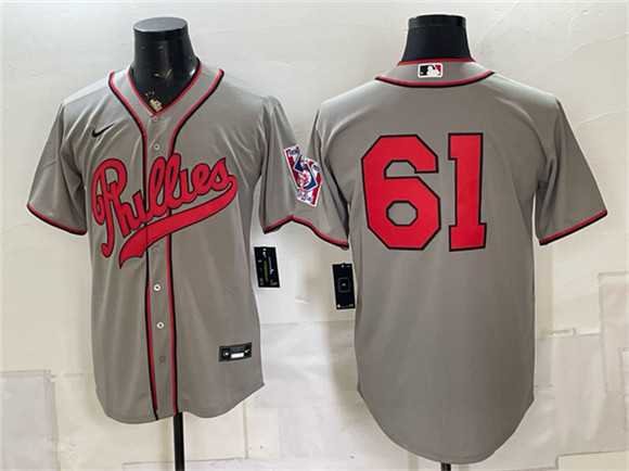 Mens Philadelphia Phillies #61 Cristopher Sanchez Gray 2026 Field of Dreams Stadium Stitched Baseball Jersey