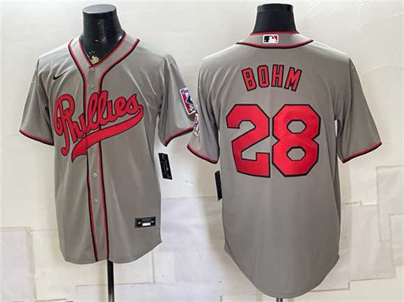 Mens Philadelphia Phillies #28 Alec Bohm Gray 2026 Field of Dreams Stadium Stitched Jersey