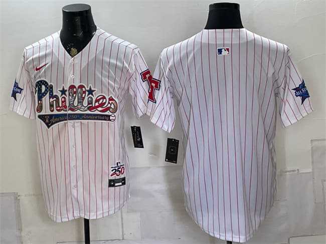 Mens Philadelphia Phillies Blank White 2026 All-Star & USA 250 Fourth of July Home Stitched Jersey Dzhi