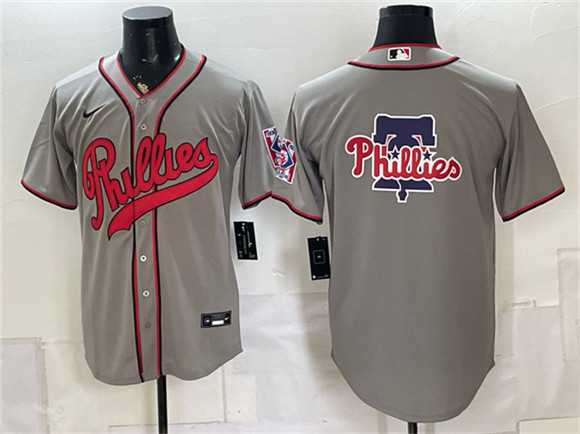 Mens Philadelphia Phillies Team Big Logo Gray 2026 Field of Dreams Stadium Stitched Jersey Dzhi