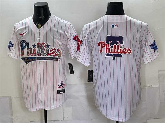 Mens Philadelphia Phillies Team Big Logo White 2026 All-Star & USA 250 Fourth of July Home Stitched Jersey Dzhi