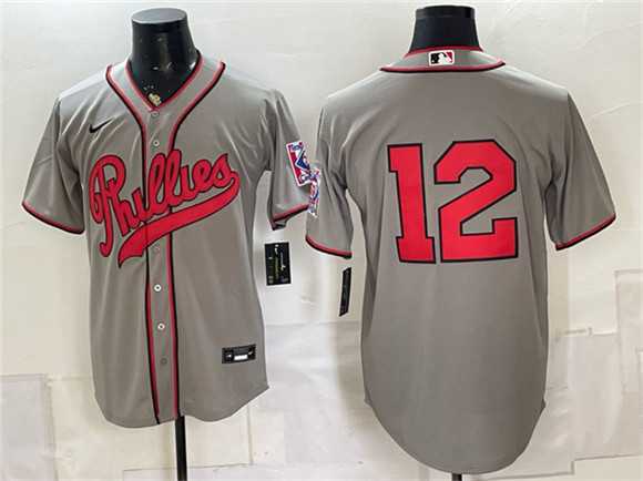 Mens Philadelphia Phillies #12 Kyle Schwarber Gray 2026 Field of Dreams Stadium Stitched Jersey