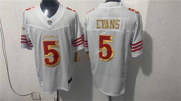 Mens San Francisco 49ers #5 Mike Evans White Gold 2026 F.U.S.E. Rivalries Vapor Limited Stitched Jersey