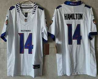 Womens Baltimore Ravens #14 Kyle Hamilton Limited White Vapor FUSE Jersey