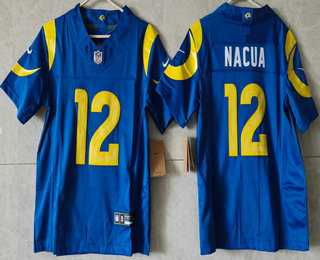 Womens Los Angeles Rams #12 Puka Nacua Limited Blue FUSE Vapor Jersey