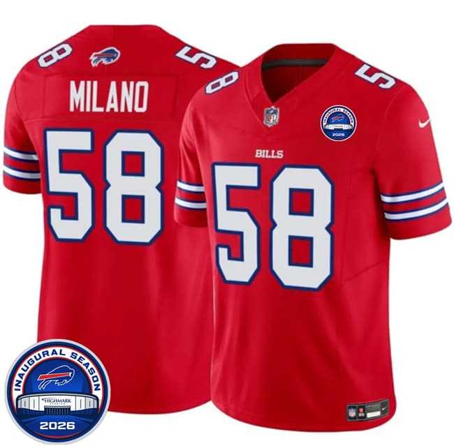 Mens Buffalo Bills #58 Matt Milano Red F.U.S.E. 2026 Inaugural Season at Highmark Stadium Stitched Jersey Dzhi
