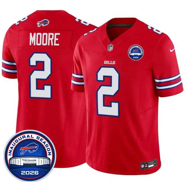 Mens Buffalo Bills #2 D.J. Moore Red F.U.S.E. 2026 Inaugural Season at Highmark Stadium Stitched Jersey Dzhi