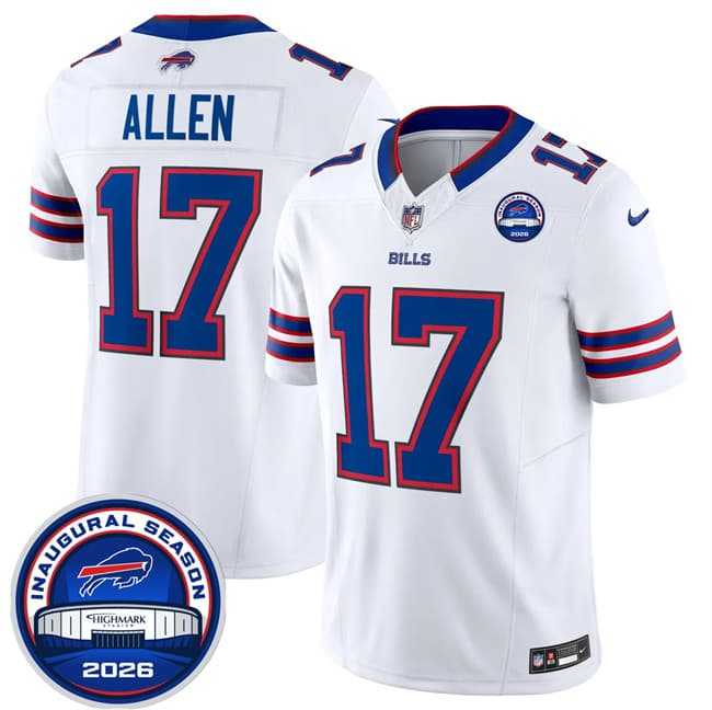 Mens Buffalo Bills #17 Josh Allen White F.U.S.E. 2026 Inaugural Season at Highmark Stadium Stitched Jersey Dzhi