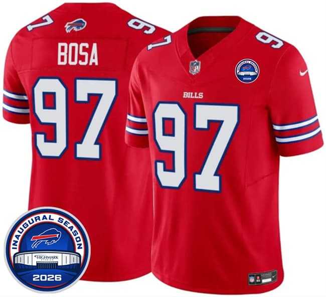 Mens Buffalo Bills #97 Joey Bosa Red F.U.S.E. 2026 Inaugural Season at Highmark Stadium Stitched Jersey Dzhi