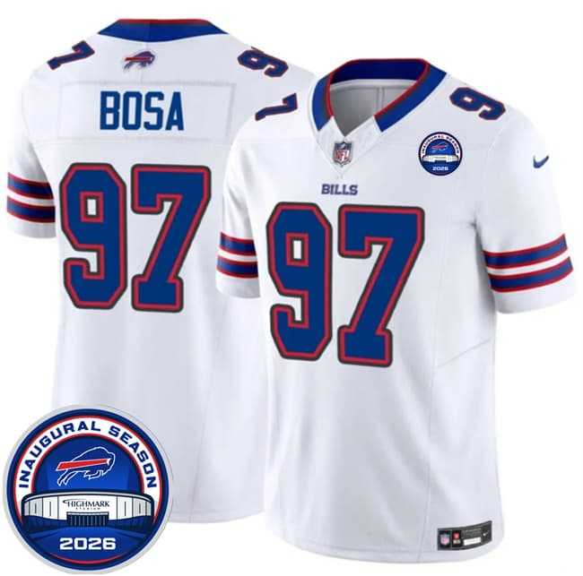 Mens Buffalo Bills #97 Joey Bosa White F.U.S.E. 2026 Inaugural Season at Highmark Stadium Stitched Jersey Dzhi