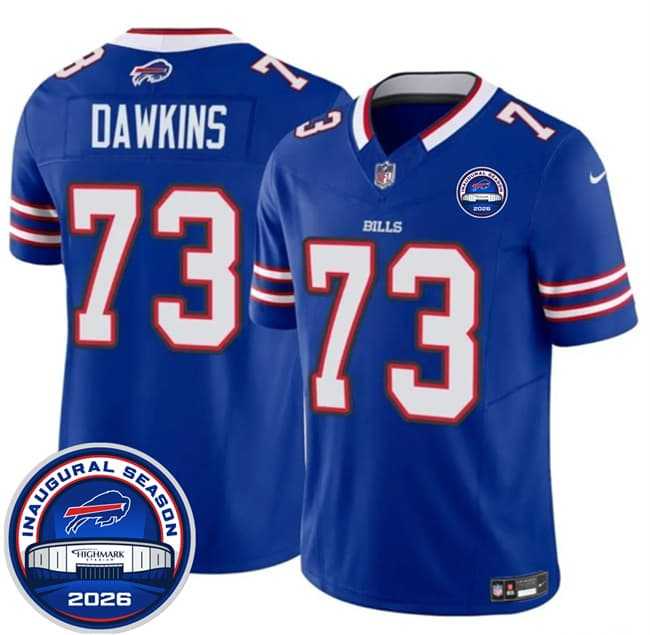Mens Buffalo Bills #73 Dion Dawkins Blue F.U.S.E. 2026 Inaugural Season at Highmark Stadium Stitched Jersey Dzhi
