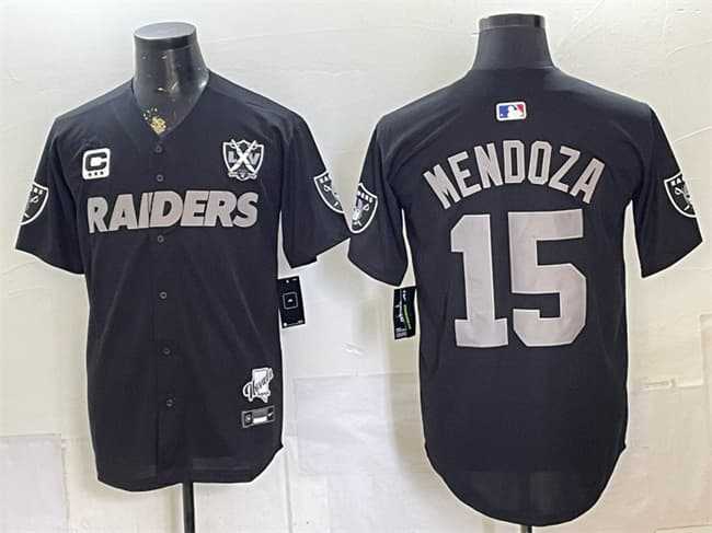 Mens Las Vegas Raiders #15 Fernando Mendoza Black With 3-Star C Patch Nevada Silver Stat Patch And 65th Anniversary Patch Stitched Jersey