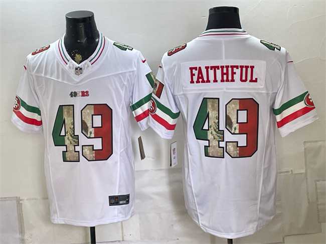 Mens San Francisco 49ers #49 Faithful White 2025 F.U.S.E. Mexico Vapor Limited Stitched Jersey Dzhi