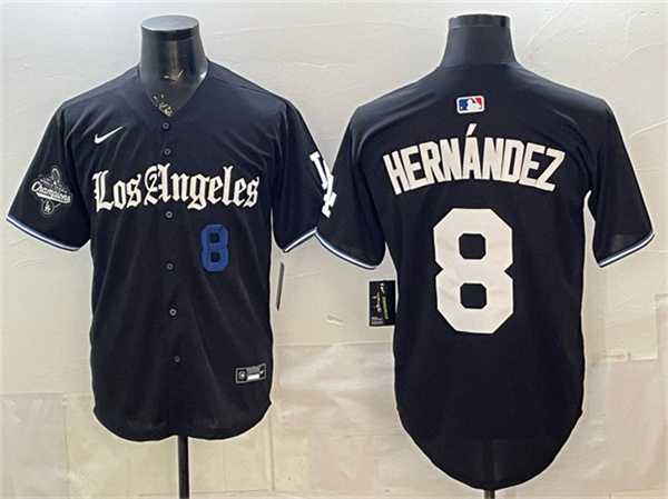 Mens Los Angeles Dodgers #8 Enrique Hernandez Black 2025 World Series Champions Patch Gothic Edition Vapor Premier Limited Stitched Jersey Dzhi