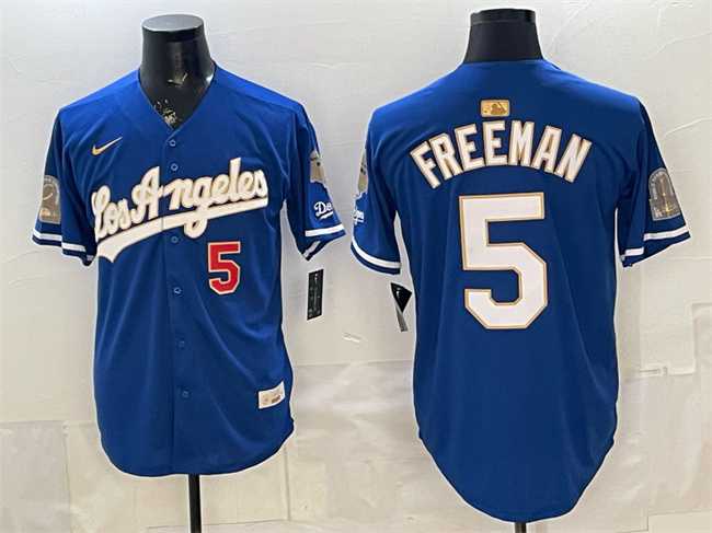 Mens Los Angeles Dodgers #5 Freddie Freeman Royal 2026 Gold Collection 9x & B2B Champs Patch Stitched Jersey Dzhi