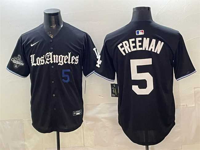 Mens Los Angeles Dodgers #5 Freddie Freeman Black 2025 World Series Champions Patch Gothic Edition Vapor Premier Limited Stitched Jersey Dzhi