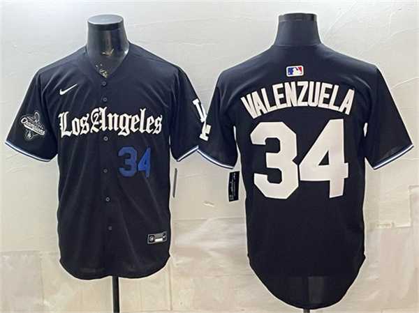 Mens Los Angeles Dodgers #34 Fernando Valenzuela Black 2025 World Series Champions Patch Gothic Edition Vapor Premier Limited Stitched Jersey Dzhi