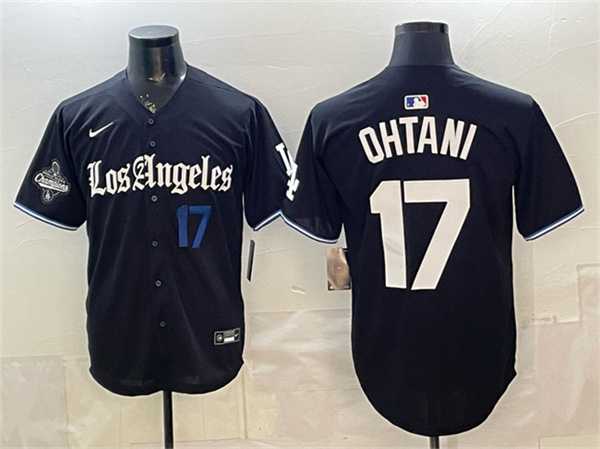 Mens Los Angeles Dodgers #17 Shohei Ohtani Black 2025 World Series Champions Patch Gothic Edition Vapor Premier Limited Stitched Jersey Dzhi