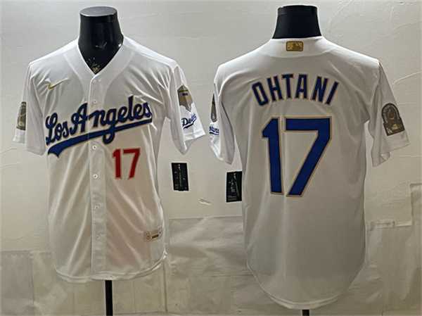 Mens Los Angeles Dodgers #17 Shohei Ohtani White 2026 Gold Collection 9x & B2B Champs Patch Stitched Jersey Dzhi