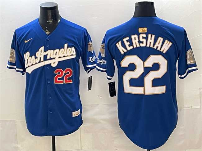 Mens Los Angeles Dodgers #22 Clayton Kershaw Royal 2026 Gold Collection 9x & B2B Champs Patch Stitched Jersey Dzhi
