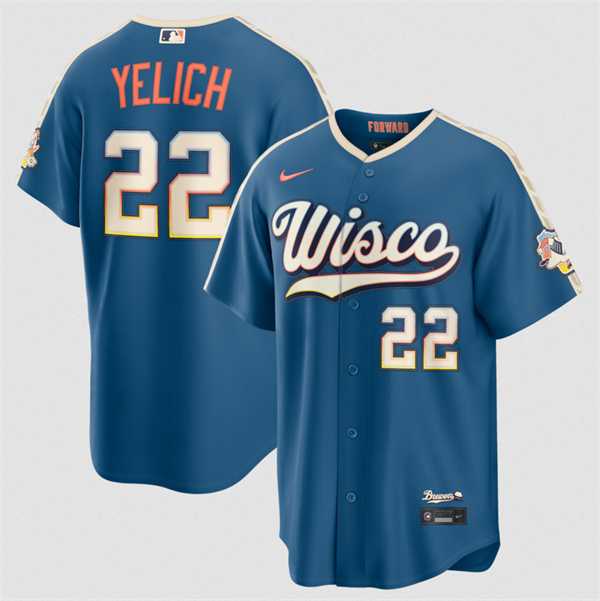 Mens Milwaukee Brewers #22 Christian Yelich Mineral Blue 2026 City Connect Stadium Stitched Stitched Jersey Dzhi