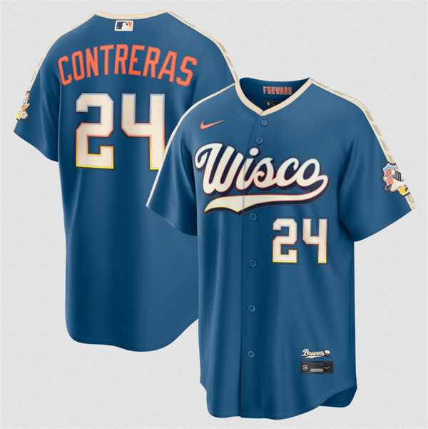 Mens Milwaukee Brewers #24 William Contreras Mineral Blue 2026 City Connect Stadium Stitched Stitched Jersey Dzhi
