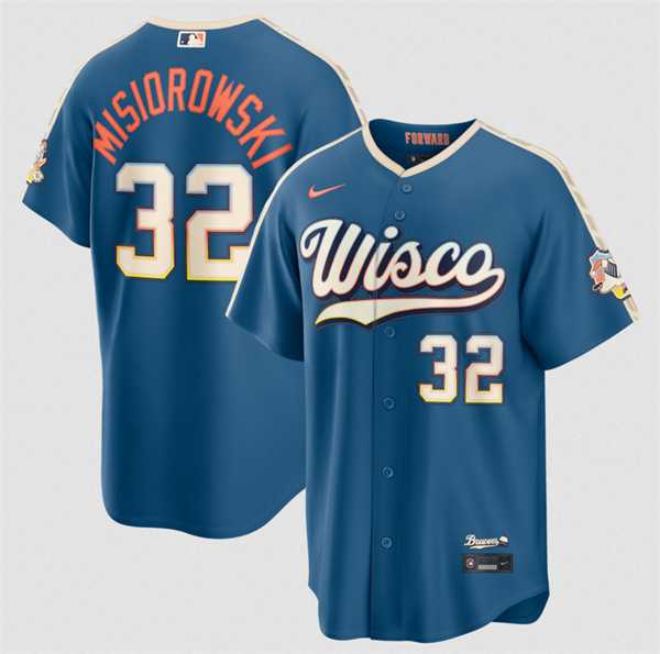 Mens Milwaukee Brewers #32 Jacob Misiorowski Mineral Blue 2026 City Connect Stadium Stitched Stitched Jersey Dzhi