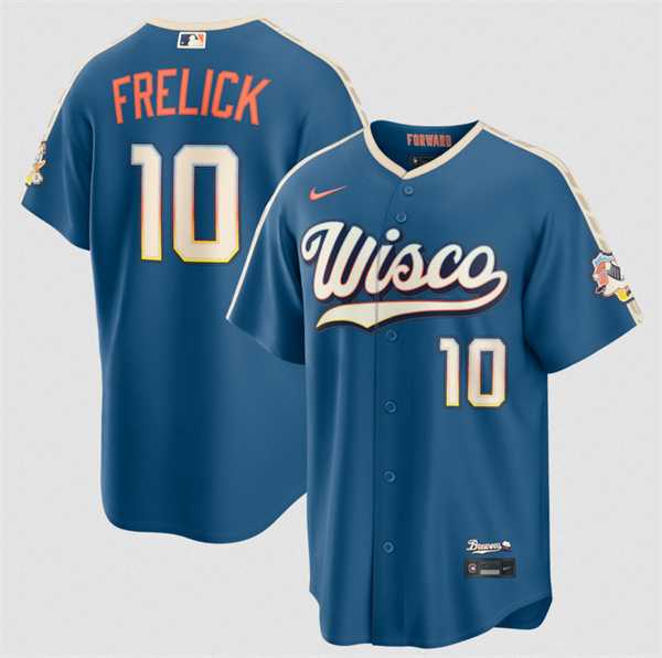 Mens Milwaukee Brewers #10 Sal Frelick Mineral Blue 2026 City Connect Stadium Stitched Stitched Jersey Dzhi