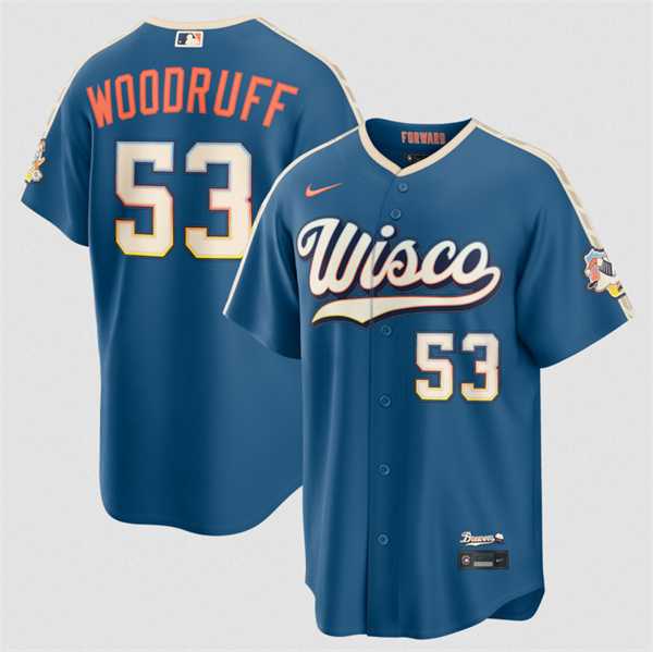 Mens Milwaukee Brewers #53 Brandon Woodruff Mineral Blue 2026 City Connect Stadium Stitched Stitched Jersey Dzhi