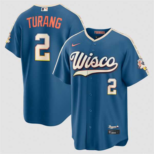Mens Milwaukee Brewers #2 Brice Turang Mineral Blue 2026 City Connect Stadium Stitched Stitched Jersey Dzhi