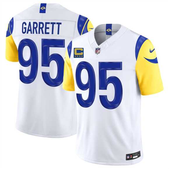 Mens Los Angeles Rams #95 Myles Garrett White 2026 F.U.S.E. 4-Star C Patch Vapor Limited Stitched Jersey Dzhi