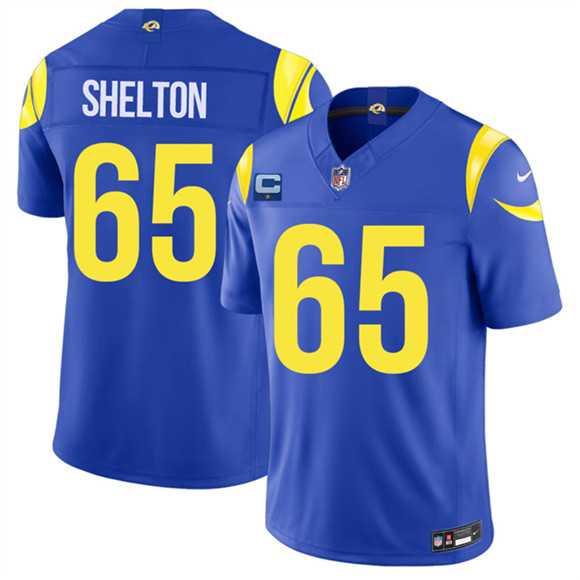Mens Los Angeles Rams #65 Coleman Shelton Royal 2026 F.U.S.E. 1-Star C Patch Vapor Limited Stitched Jersey Dzhi