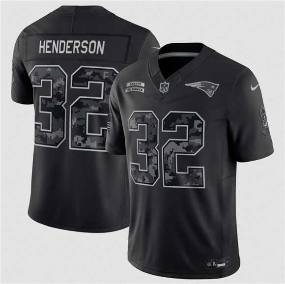 Mens New England Patriots #32 TreVeyon Henderson Black 2026 Salute to Service Limited Stitched Jersey