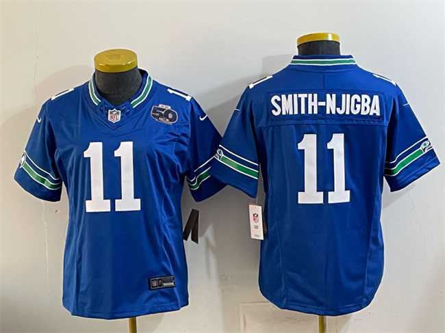 Youth Seattle Seahawks #11 Jaxon Smith-Njigba Royal 2025 F.U.S.E 50th Anniversary Patch Throwback Vapor Limited Stitched Jersey